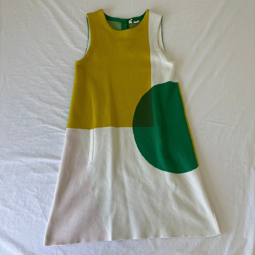 Moth Anthropologie Colorblock Sweater Dress XS Green Yellow Geometric Knit Mini